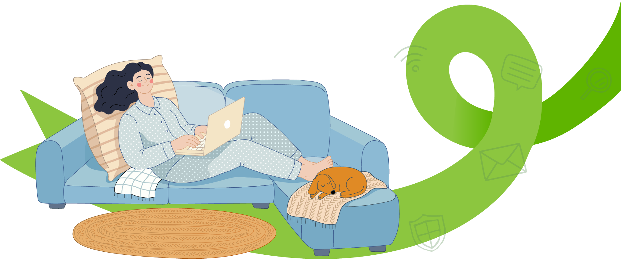 安心してサービスを利用しているイメージのイラスト